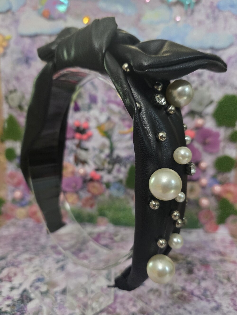 Source Unknown Black Pearl & Stud Knotted Headband